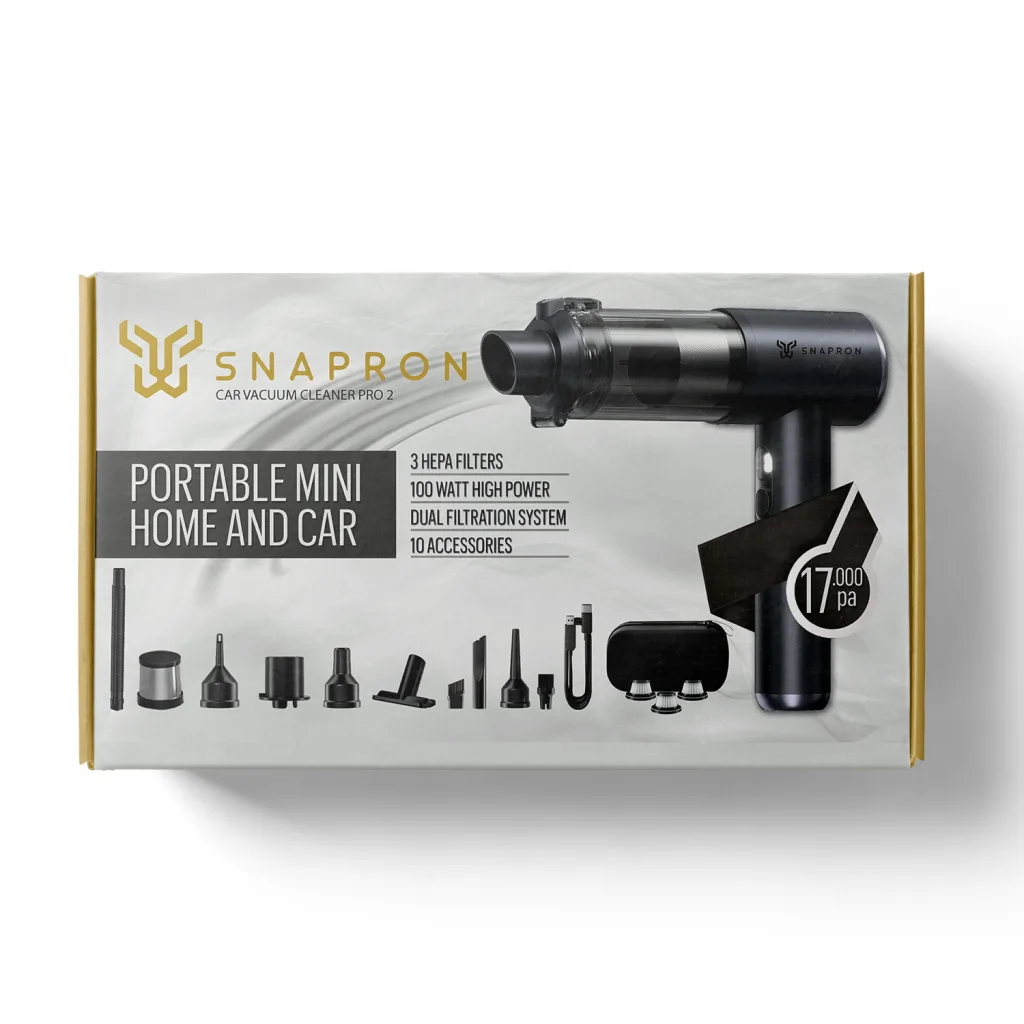 SNAPRON SNV-3001, Car Vacuum Cleaner Pro2, 17.000 Pa Emiş gücü, 3 Hepa Filtre, 100W, 10 Aksesuar, Şarjlı, El Tipi, Genel