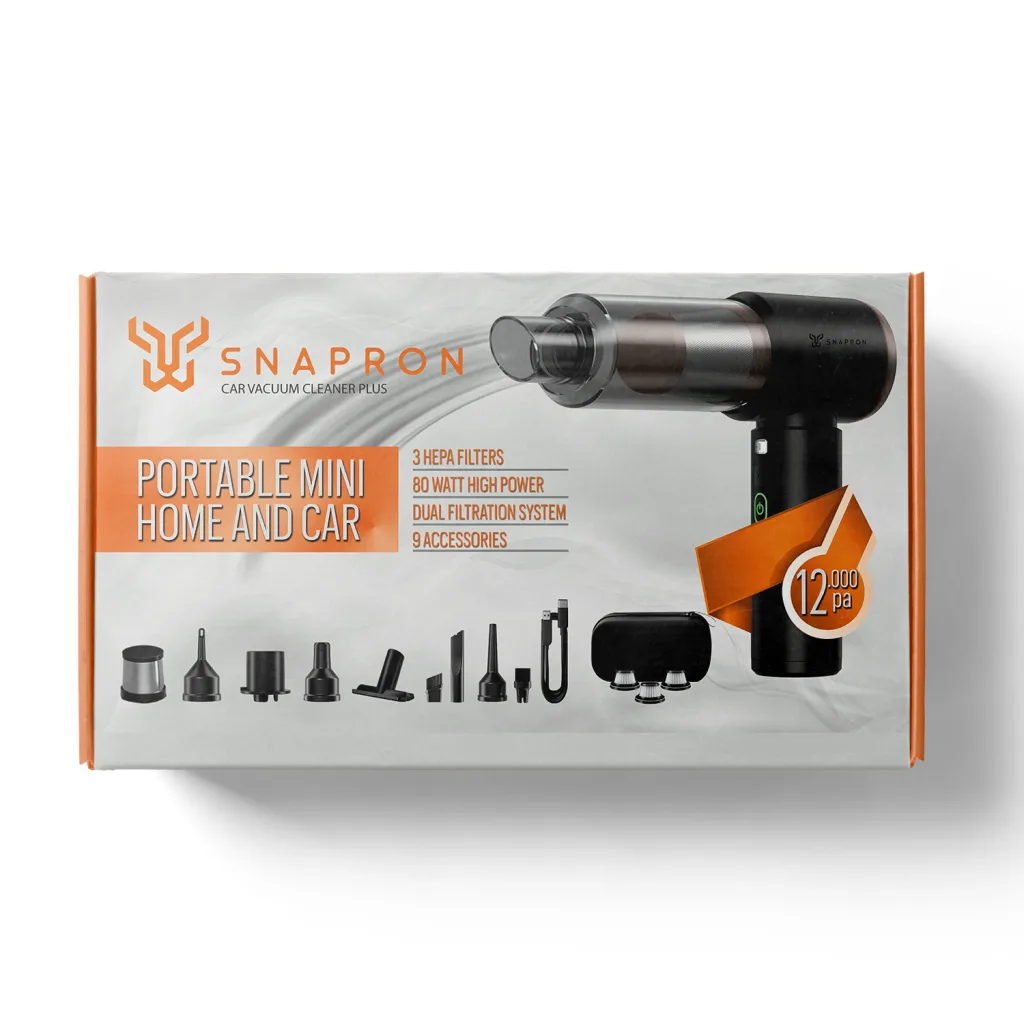 SNAPRON SNV-3002, Car Vacuum Cleaner Plus, 12.000 Pa Emiş gücü, 3 Hepa Filtre, 80W, 9 Aksesuar, Şarjlı, El Tipi, Genel M