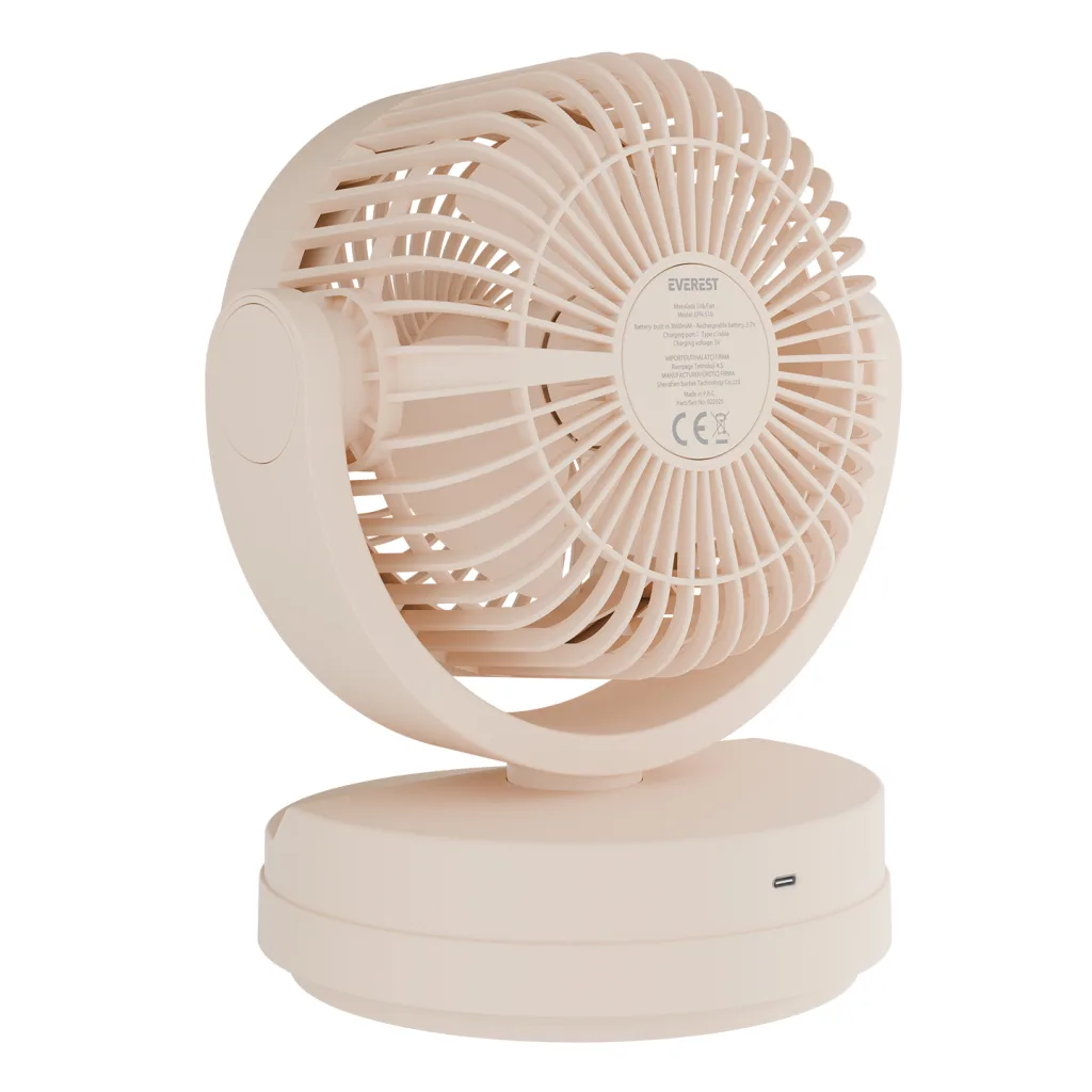 EVEREST EFN-509, KREM, 3 Kademeli Hız, 17,5cm 3 Kanat Pervane ve Çerçeve, Masaüstü, USB Vantilatör