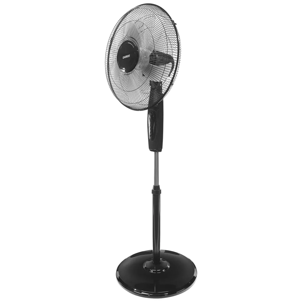 EVEREST FAN11, SİYAH, CoolAir, 3 Kademeli Hız, 40cm 5 Kanat Pervane ve Çerçeve, 45W, Otomatik Salınım, Yükseklik Ayarlı