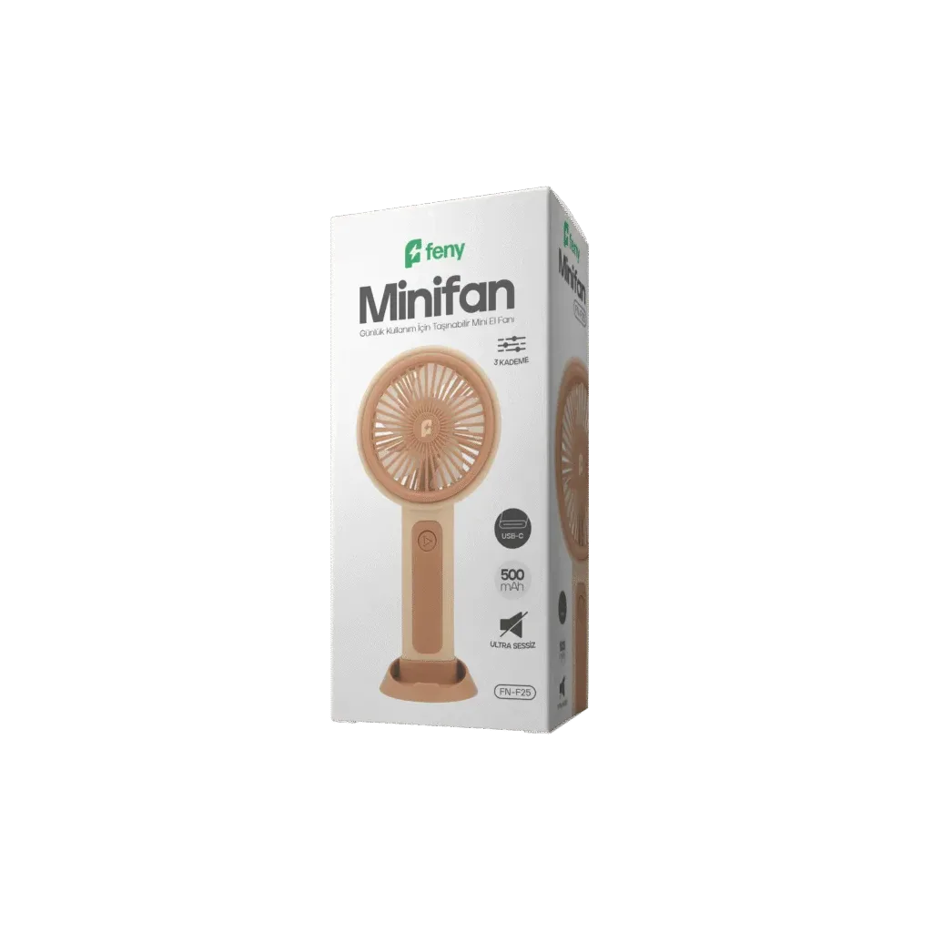 FENY FN-F25, KREM-KAHVE, 3 Kademeli Hız, Elde Kullanım, Dahili 500mAh Bataryalı, Type-C Şarj Girişli, Vantilatör