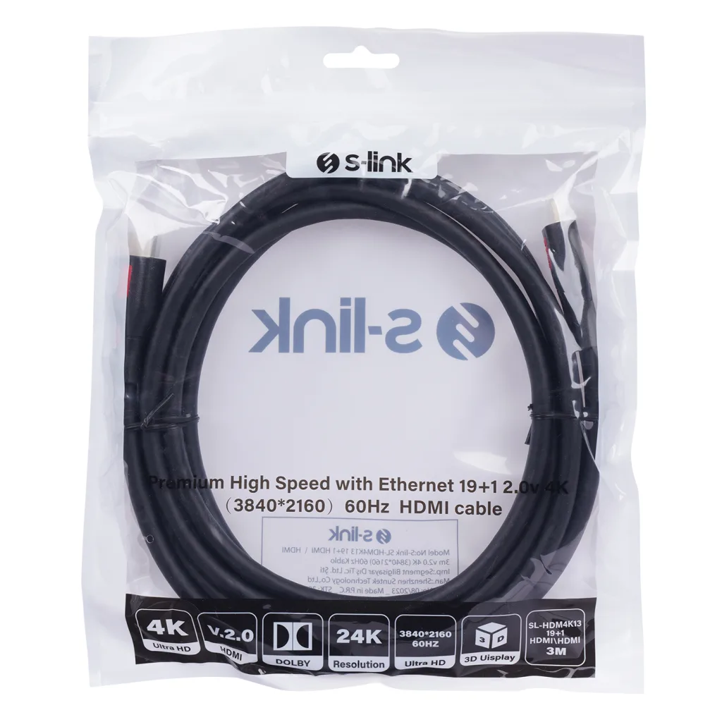 S-LINK SL-HDM4K13, 4K UHD, HDMI v2,0 Kablo.3mt. 60Hz