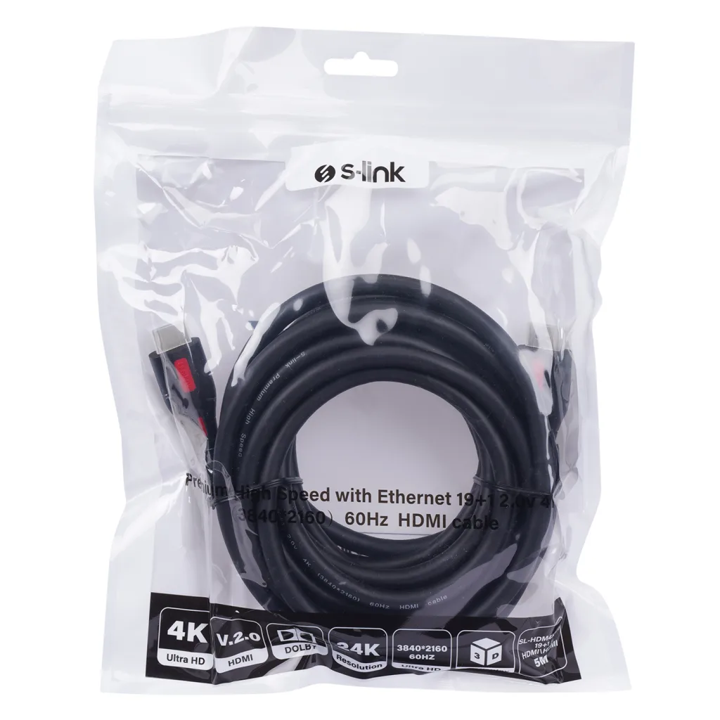 S-LINK SL-HDM4K105, 4K UHD, HDMI v2,0 Kablo. 5mt. 60Hz