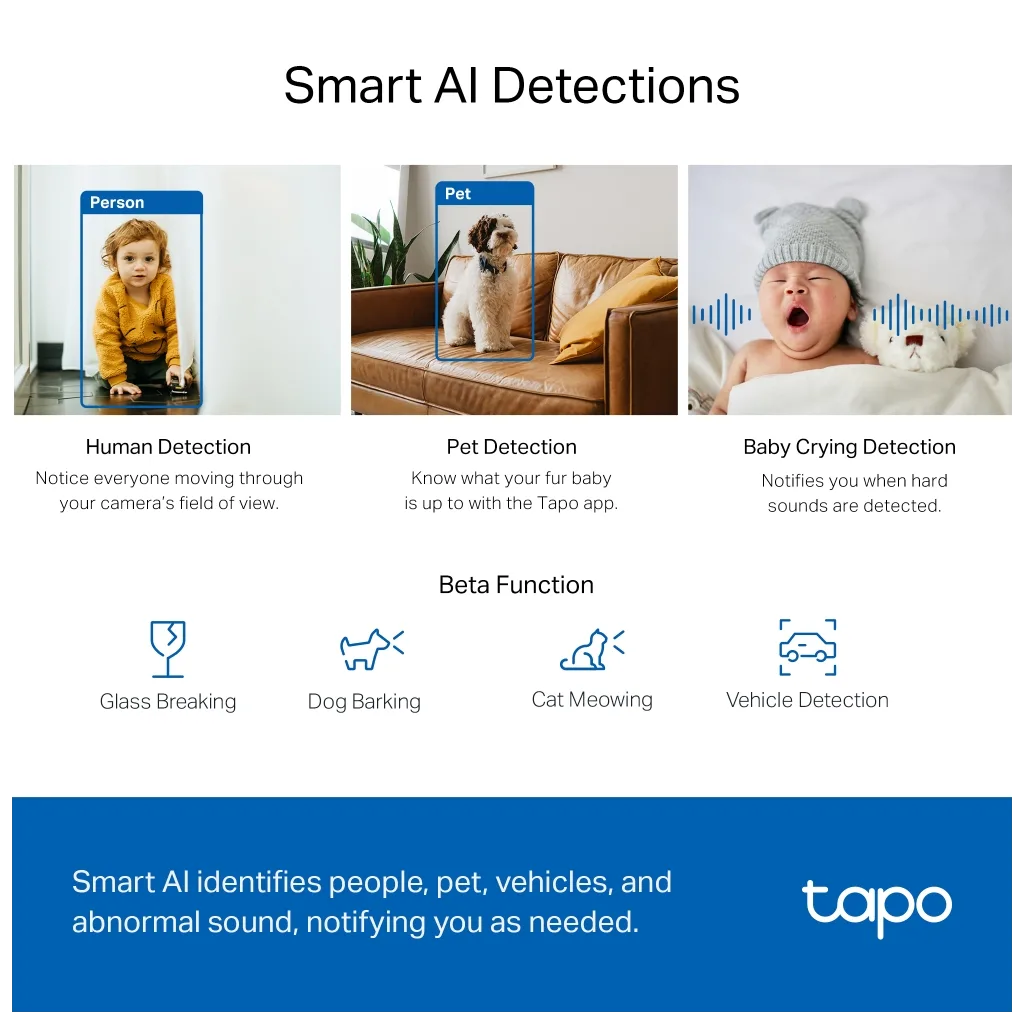 TP-LINK Tapo TC72 (C220), 2K QHD 4,0Mpix, İç Mekan WiFi, 9Mt. Gece Görüşü, 360 Dönüş, İki Yönlü Ses Güvenlik Yapay Zeka