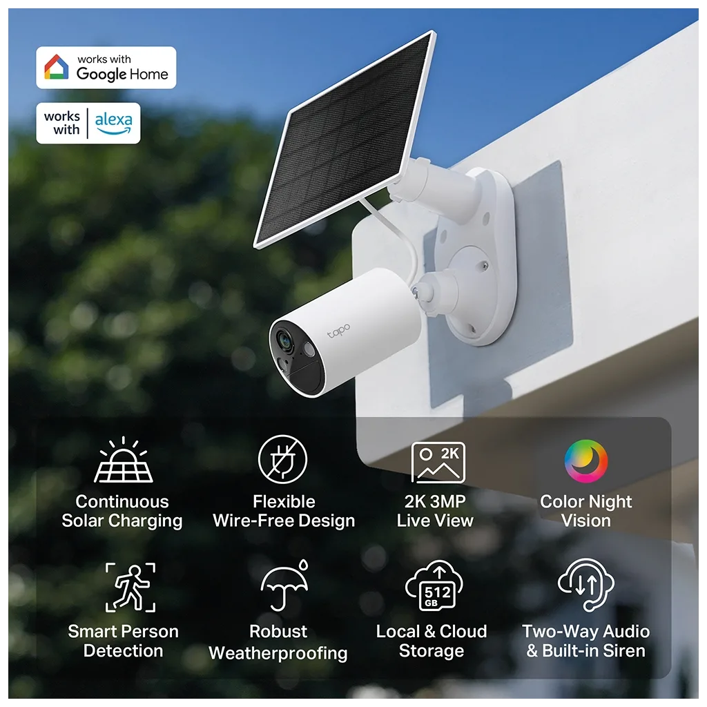 TP-LINK Tapo TC82 KIT (C410 KIT), 2K, 3,0Mpix, Dış Mekan, IP65, WiFi, 9Mt. Renkli Gece Görüşü, İki Yönlü Ses, Güneş Ener